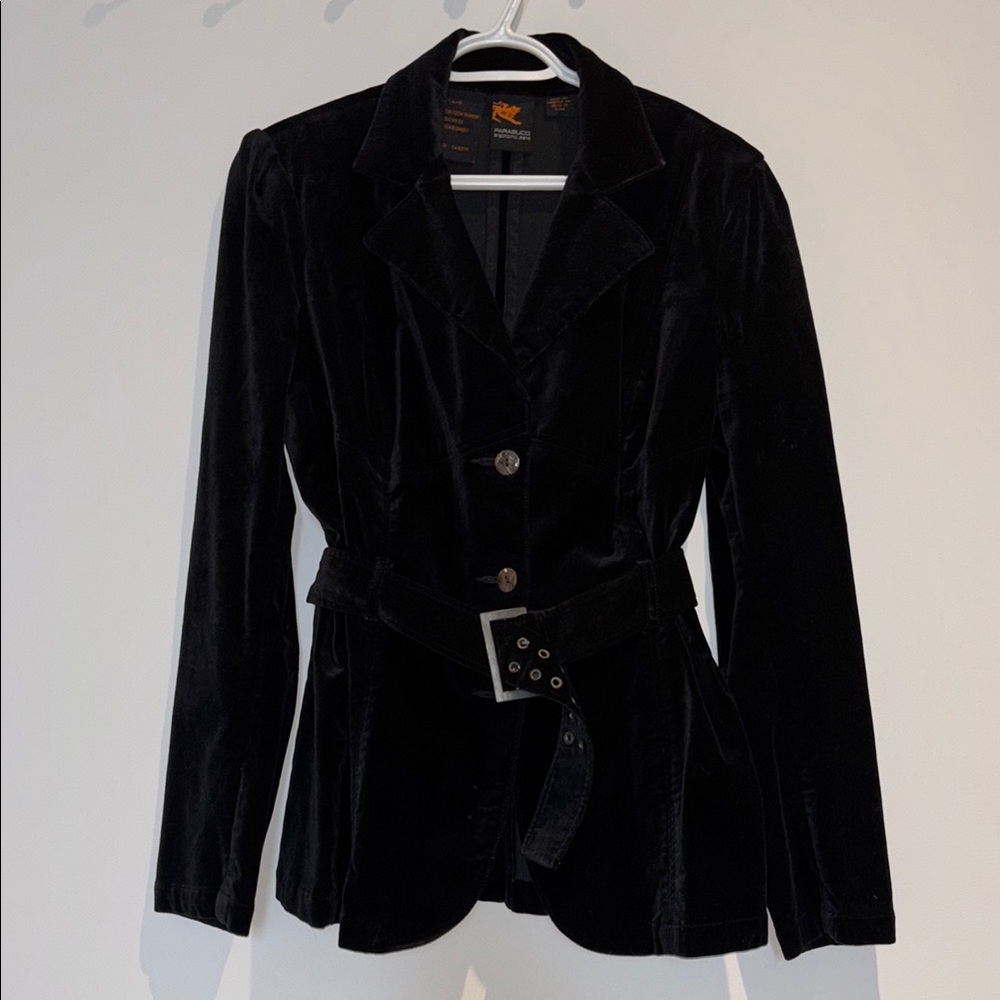 Black Velvet Belted Women's Blazer Jacket